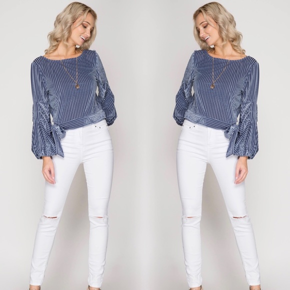 Dusty Blue Velvet Sweater - Picture 3 of 6